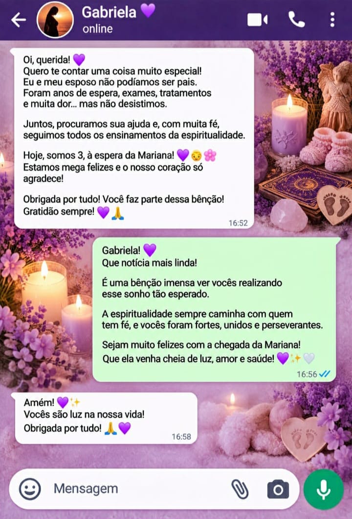 Mensagem de agradecimento enviada por Gabriela
