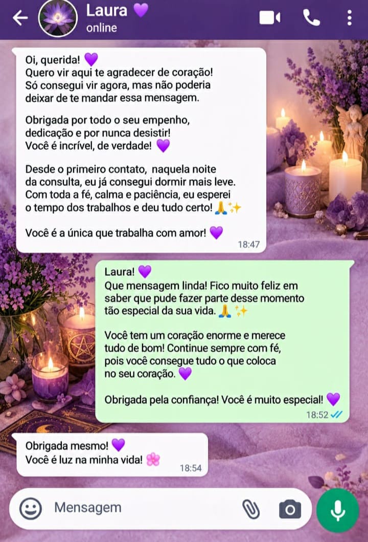 Mensagem de agradecimento enviada por Laura